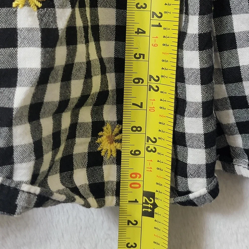 Old Navy Short Puff Sleeve Top Woms XL Gingham Embroidered Daises Boho Cottageco